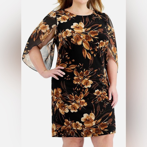 Women’s Formal Dress Plus Sz 22W Tulip Sleeves Sheath Connected Brown Black NWT - Picture 5 of 5